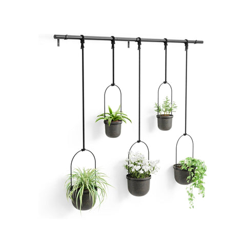 Set de 5 jardinières suspendues avec tige noir