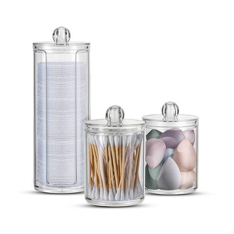 Organisateurs de Salle de Bain Transparents – Set de 3 Pièces avec Couvercle Multiusage en PP