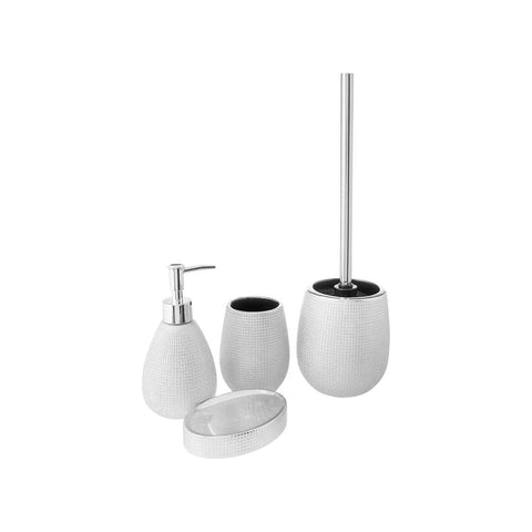 Set van 4 badkameraccessoires van keramiek, zilver