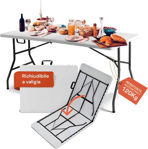 Table pliante portable en résine PP, format valise