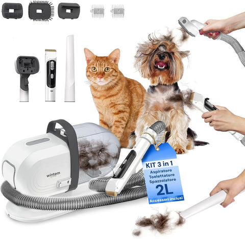 Kit de toilettage pour animaux avec aspiration, coupe des poils et brosse 350W