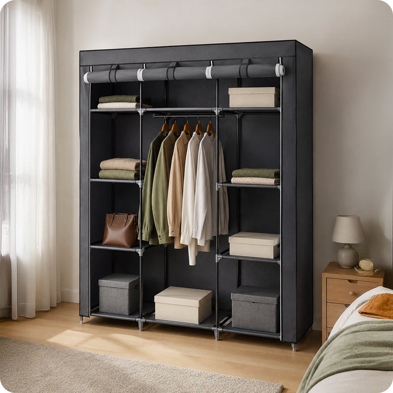 Armoire de rangement avec housse et 9 étagères 150x45x175cm