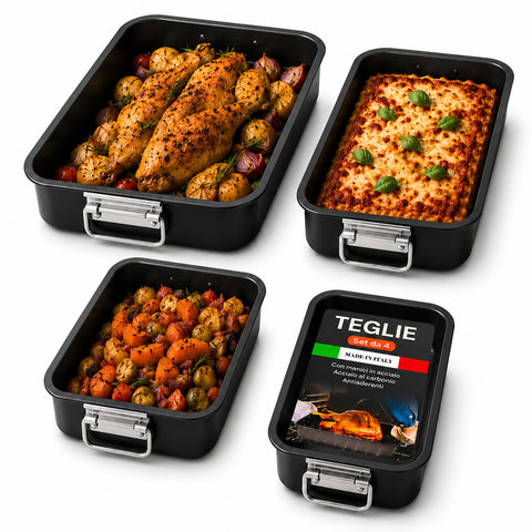 Set van 4 rechthoekige ovenschalen voor Vulcano-oven, 20-25-30-35 cm