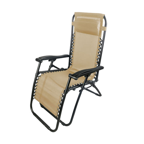 Ligbed Siesta met meerdere standen, beige, van zwart staal met textilene