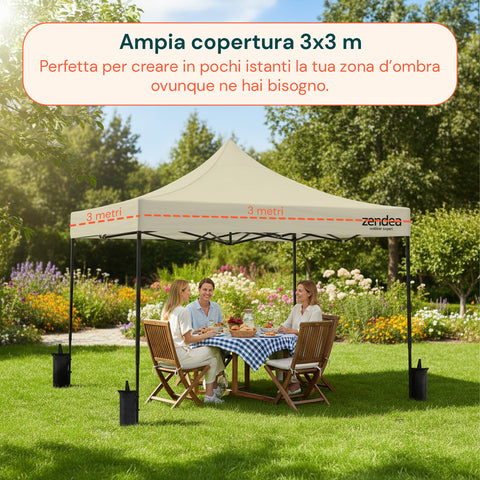 Tonnelle Pliante 3x3 m Étanche avec Sac de Transport et Poids Inclus