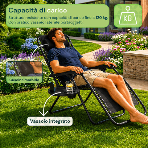Opvouwbare tuinstoel met zijblad – Draagvermogen 120 kg – IJzeren frame en teslin-stof