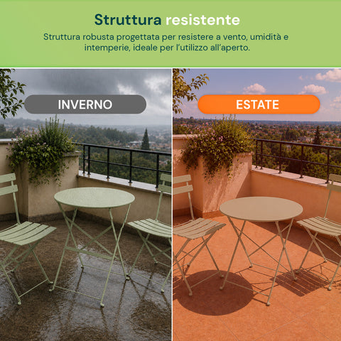 Ensemble Table et 2 Chaises Pliantes en Fer de Jardin – Table Ronde ø 60cm et 2 Chaises Gain de Place – Charge Maximale 150kg/100kg