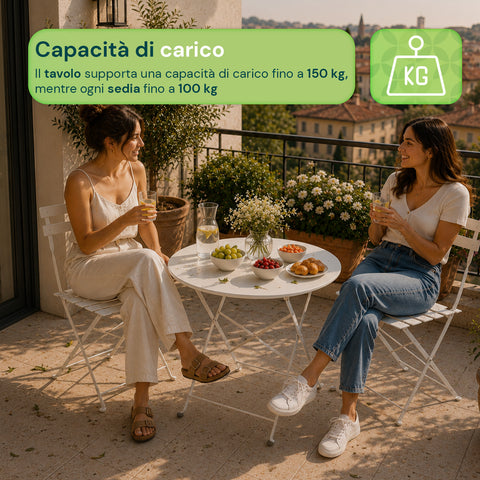 Ensemble Table et 2 Chaises Pliantes en Fer de Jardin – Table Ronde ø 60cm et 2 Chaises Gain de Place – Charge Maximale 150kg/100kg