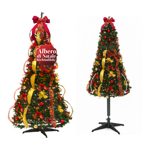 Kerstboom van 150 cm met warm licht – inklapbaar met pop-upsysteem