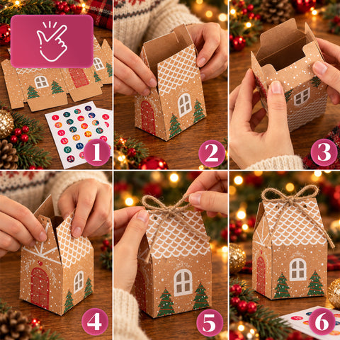 Adventskalenders – Boomversie met laden of huisjes met stickers