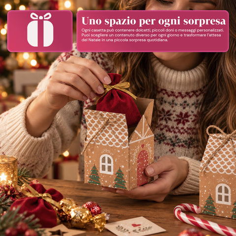 Adventskalenders – Boomversie met laden of huisjes met stickers