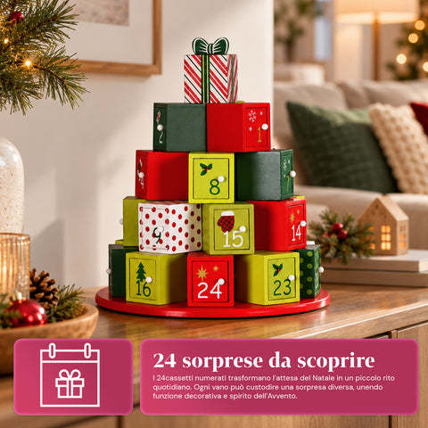 Adventskalenders – Boomversie met laden of huisjes met stickers