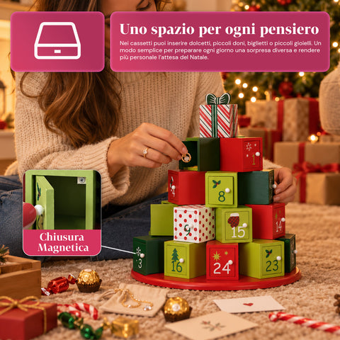 Adventskalenders – Boomversie met laden of huisjes met stickers