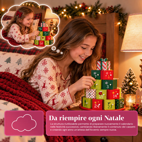 Adventskalenders – Boomversie met laden of huisjes met stickers