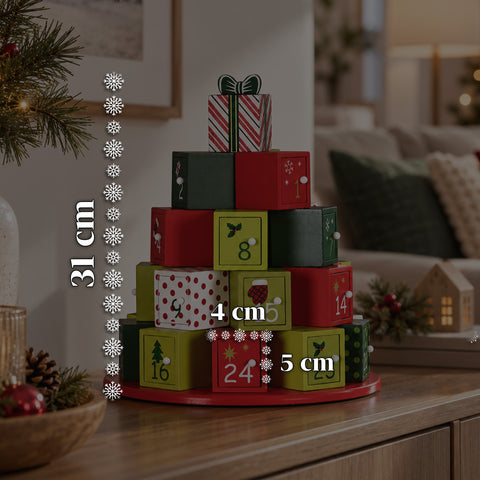 Adventskalenders – Boomversie met laden of huisjes met stickers