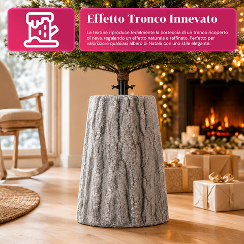 Base pour sapin de Noël en forme de tronc, effet écorce, 2 finitions, dimensions 33,5x52,5 cm, pour sapins jusqu’à 240 cm, fixation universelle