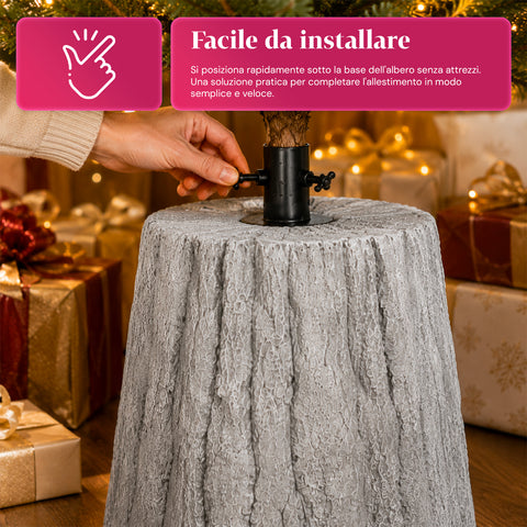 Base pour sapin de Noël en forme de tronc, effet écorce, 2 finitions, dimensions 33,5x52,5 cm, pour sapins jusqu’à 240 cm, fixation universelle