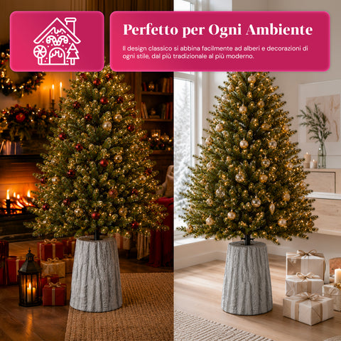 Base pour sapin de Noël en forme de tronc, effet écorce, 2 finitions, dimensions 33,5x52,5 cm, pour sapins jusqu’à 240 cm, fixation universelle