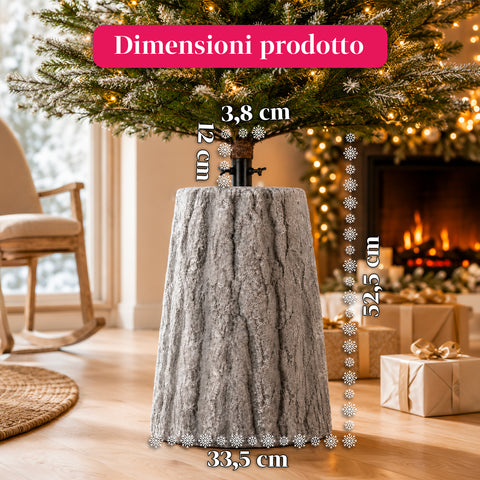 Base pour sapin de Noël en forme de tronc, effet écorce, 2 finitions, dimensions 33,5x52,5 cm, pour sapins jusqu’à 240 cm, fixation universelle