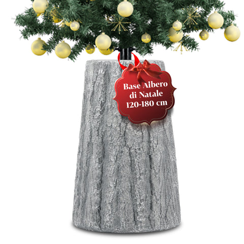 Base pour sapin de Noël en forme de tronc, effet écorce, 2 finitions, dimensions 33,5x52,5 cm, pour sapins jusqu’à 240 cm, fixation universelle