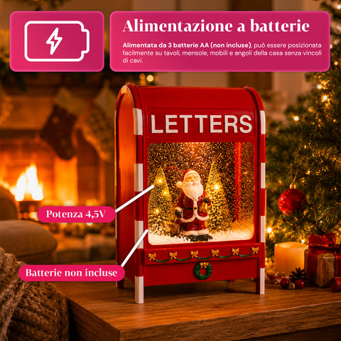 Kerstbrievenbus met de kerstman – ledverlichting, muziek en sneeuweffect