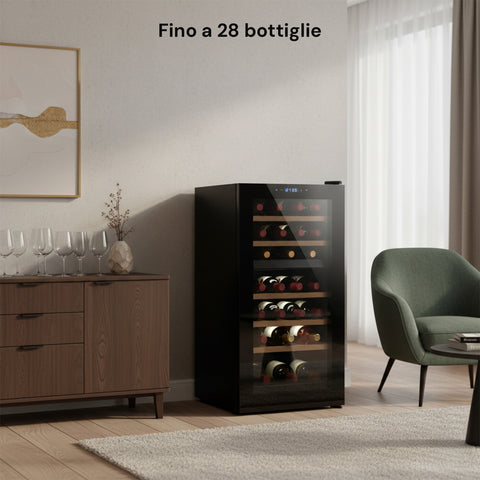 Cave à vin réfrigérée silencieuse avec écran LED tactile et clayettes chromées