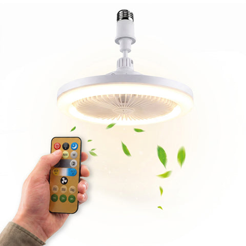 Ventilateur de plafond avec éclairage LED 10W réglable – 3 vitesses, minuterie 4h et télécommande – Diamètre 25cm, douille E27, puissance 55W – Lumière chaude, naturelle et froide – Silencieux
