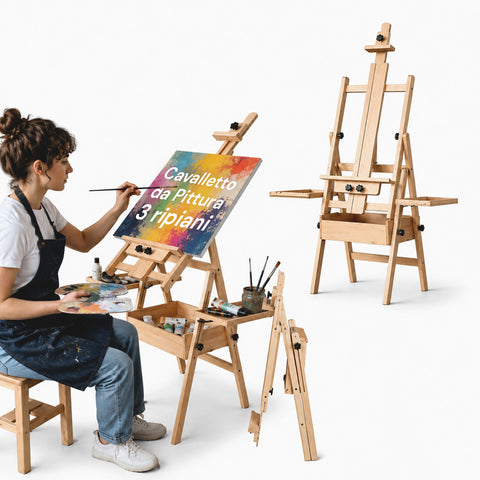 Schildersezel van beukenhout, 122x44x40 cm, in hoogte verstelbaar