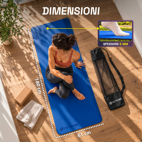Tapis de yoga antidérapant en TPE de 6 mm, double face avec bandoulière