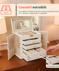 Portagioie Multiuso con Specchio – 4 Cassetti e Scomparti Regolabili