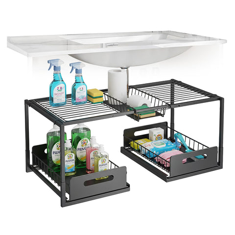Uitbreidbare keukenorganizer voor onder de gootsteen met 2 uittrekbare lades