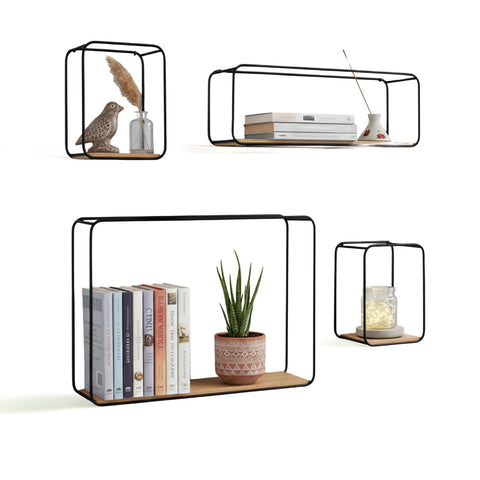Set van 4 minimalistische wandplanken met MDF-plank en stalen frame