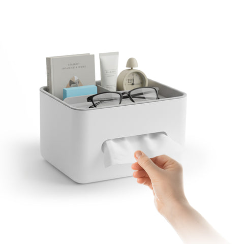 Multifunctionele tafeldispenser - organizer met 3 vakken en tissuehouder