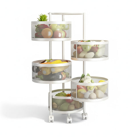 Chariot de rangement pliable peu encombrant avec roulettes - Organisateur avec paniers (3/4/5 niveaux) Noir ou Blanc
