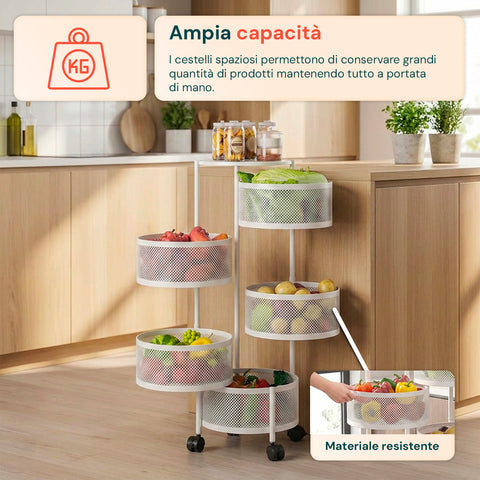 Chariot de rangement pliable peu encombrant avec roulettes - Organisateur avec paniers (3/4/5 niveaux) Noir ou Blanc