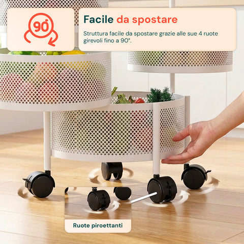Chariot de rangement pliable peu encombrant avec roulettes - Organisateur avec paniers (3/4/5 niveaux) Noir ou Blanc