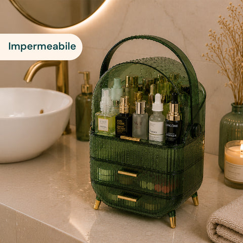 Trousse de Toilette Étanche avec Poignée Rotative et 3 Compartiments en Divers Coloris