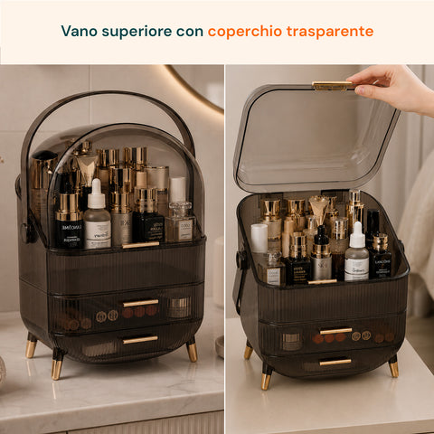 Trousse de Toilette Étanche avec Poignée Rotative et 3 Compartiments en Divers Coloris