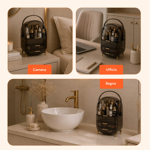 Trousse de Toilette Étanche avec Poignée Rotative et 3 Compartiments en Divers Coloris