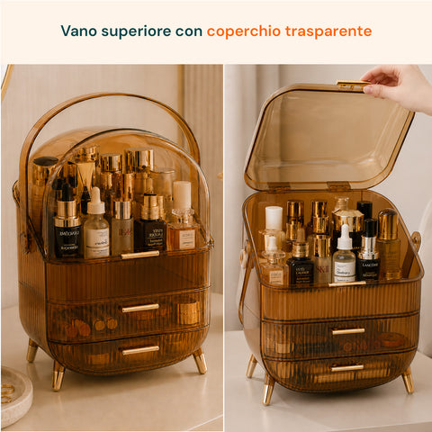 Trousse de Toilette Étanche avec Poignée Rotative et 3 Compartiments en Divers Coloris