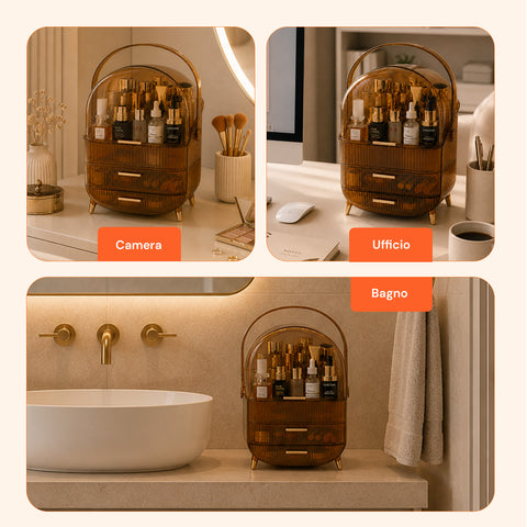 Trousse de Toilette Étanche avec Poignée Rotative et 3 Compartiments en Divers Coloris