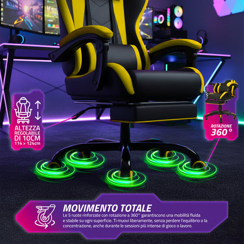 Ergonomische verstelbare gamingstoel met uitschuifbare voetensteun, lendenkussen en hoofdsteun
