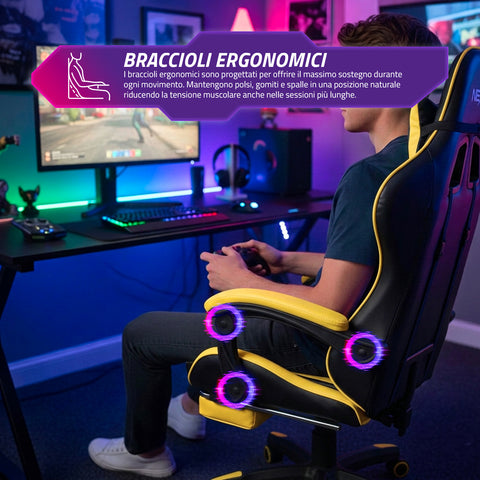 Ergonomische verstelbare gamingstoel met uitschuifbare voetensteun, lendenkussen en hoofdsteun