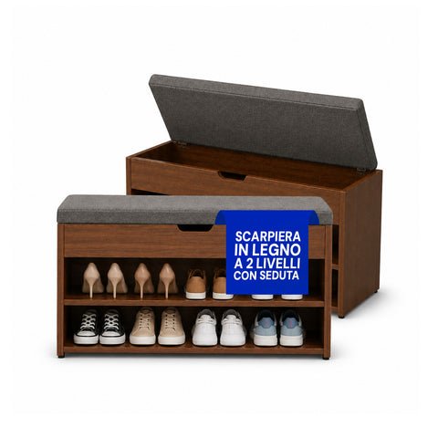 Meuble à chaussures en MDF avec siège rabattable en lin rembourré et 2 étagères peu encombrantes