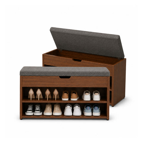 Meuble à chaussures en MDF avec siège rabattable en lin rembourré et 2 étagères peu encombrantes