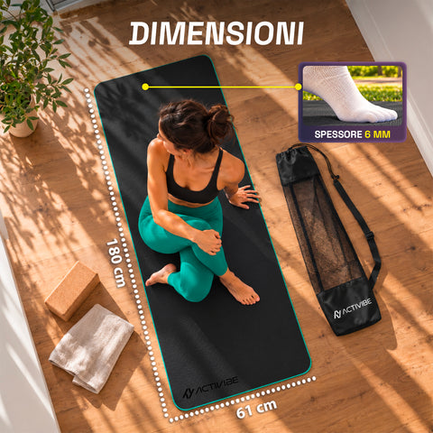 Tapis de yoga antidérapant en TPE de 6 mm, double face avec bandoulière