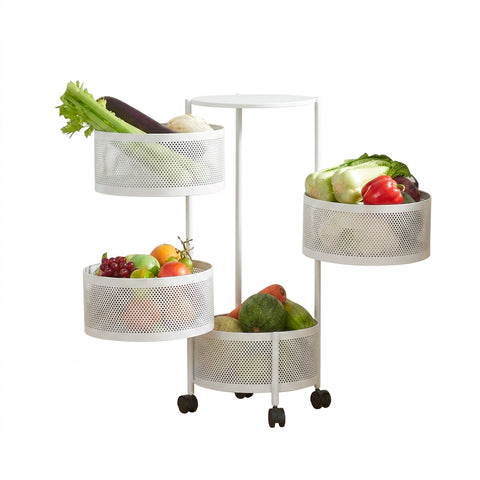 Chariot de rangement pliable peu encombrant avec roulettes - Organisateur avec paniers (3/4/5 niveaux) Noir ou Blanc