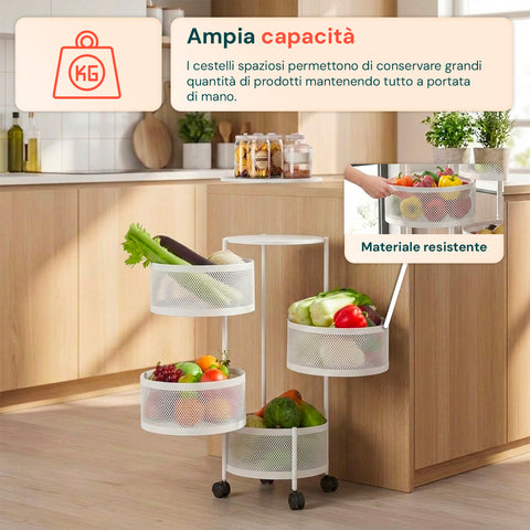 Chariot de rangement pliable peu encombrant avec roulettes - Organisateur avec paniers (3/4/5 niveaux) Noir ou Blanc