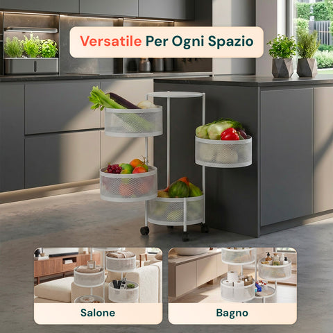 Chariot de rangement pliable peu encombrant avec roulettes - Organisateur avec paniers (3/4/5 niveaux) Noir ou Blanc