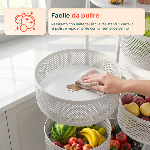 Chariot de rangement pliable peu encombrant avec roulettes - Organisateur avec paniers (3/4/5 niveaux) Noir ou Blanc